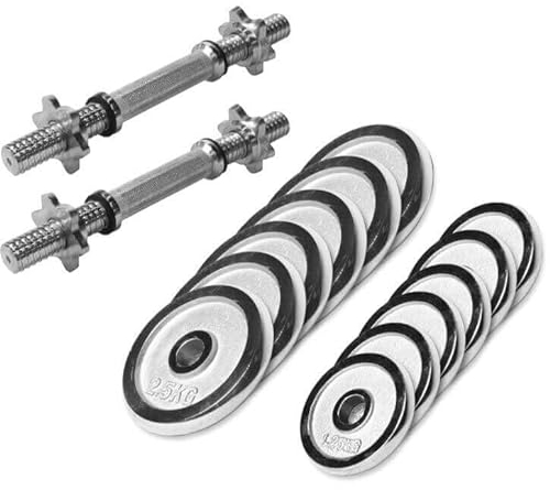 GORILLA SPORTS® Kurzhanteln - 27,5 kg, 2er Set, 6x1,25kg, 6x2,5kg Gewichte, 2 Kurzhantelstangen mit 4 Sternverschlüssen, 30mm, Griff gerändelt, aus Chrom - Hantelset, Kurzhantelset, Hantelscheiben