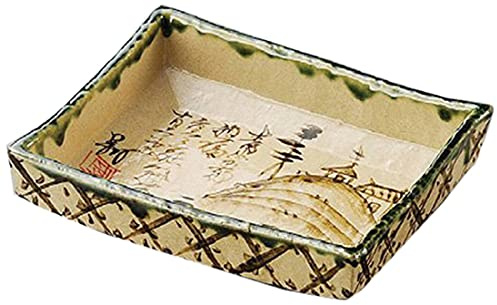 Set of 10 Large Bowl, Medium, Dry Mountain Oribe Hand Painted Mountain Water Long Angle Planting Pot, 7.9 x 6.3 x 2.0 inches (200 x 160 x 52 mm), Earth, Japanese Tableware, Restaurant, Commercial Use