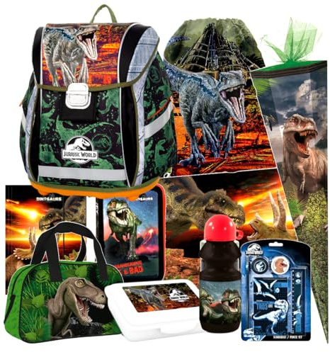 Dinosaurier Dino T-Rex 10 Teile Set Schulranzen Ranzen Tasche Tornister Schultüte 85 cm Federmappe Sporttasche mit Sticker-von-Kids4shop