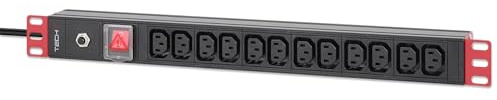 Techly Professional 023776 Multipresa 12 Posti VDE da Rack 19 con Interruttore Spina C20 1U Nero