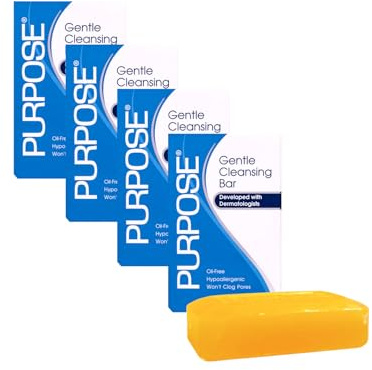 PURPOSE Gentle Cleansing Bar, Developed with Dermatologists, For All Skin Types, For Sensitive & Dry Skin, Oil-free, Hypoallergenic, Sulfate-Free, 6 oz Bar (Pack of 4)