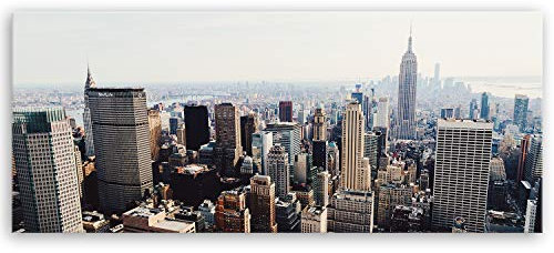 ge Bildet Bild auf Leinwand | New York City Skyline II M in 100x40 cm als Panorama Wandbild | Wand-deko Dekoration Wohnung modern Bilder | 2283II