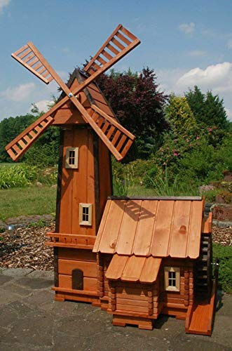 XXL Deluxe Windmühle mit integrierter Wassermühle impräg. kugelg. aus Holz Deko