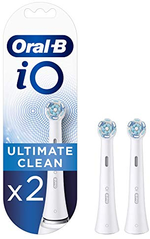 Oral-B iO Ultimate Clean Electric Toothbrush Head, Twisted & Angled Bristles for Deeper Plaque Removal, Pack of 2 Toothbrush Heads, White