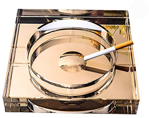 AKT Cendrier en Verre Cristal Cendrier Transparent de Forme Carrée Cendrier de Cigare de Bureau de Ménage,Gold