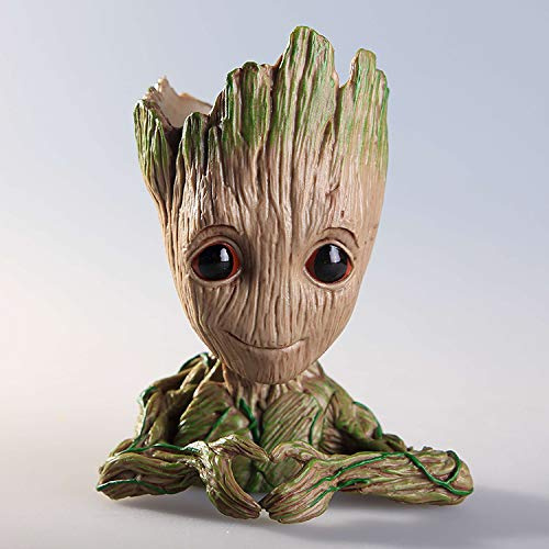 LJG Groot växt kruka söt baby groot penna kruka träd man hjärtformad blomkruka med hål gröna växter blomkruka (hjärtform)
