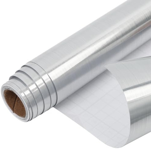 Arthome Gebürstetes Silber Klebefolie Möbel Tapete,40cmx6m Selbstklebende Tapete Wasserdichtes PVC Vinyl Möbelfolie, Klebefolie Papier für Möbelabdeckung, Arbeitsplatte, Küche, Regalauskleidung