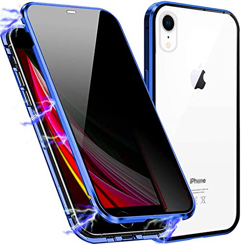 MIMGOAL Anti Spy Case for iPhone XR, 360 Degree Magnetic Mobile Phone Case with Privacy Screen, Front and Rear Tempered Glass Full Body Protective Case, Full Body Privacy Anti-Peep Case, Blue