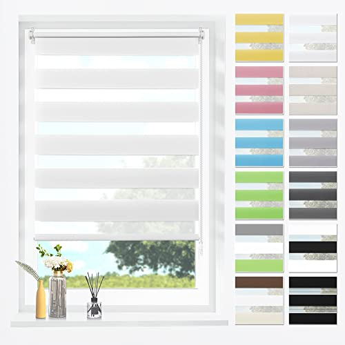 SBARTAR Doppelrollo Klemmfix ohne Bohren & mit Bohren Weiß B60 x H100 cm (Stoffbreite 60 cm), Duo Rollo lichtdurchlässig Fensterrollo für innen verdunkelnd, ZeBrarollo für Fenster und Tür | Duo Rollo lichtdurchlässig Fensterrollo für innen verdunkelnd, ZeBrarollo für Fenster und Tür