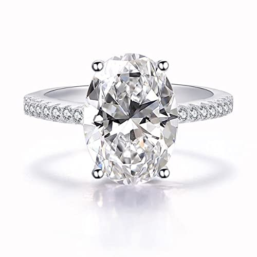 DJMJHG Klassischer 100% 925 Sterling Silber Oval High Carbon Diamant Edelstein Hochzeit Verlobungsring Edles Schmuck Geschenk 7 Silber
