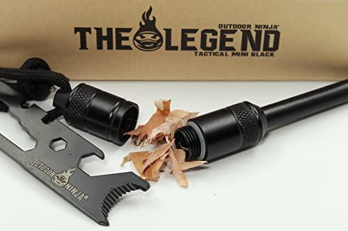 Outdoor Ninja Feuerstahl - The Legend Tactical Mini - Schwarz FireSteel für Wandern, Bushkraft, Trekking, Camping und andere Outdoor Hobby's inkl. Multifunktionskratzer, das perfekte Survival Kit