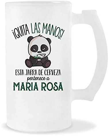 Planetee Jarra de Cerveza | Nombre Maria Rosa | Vaso con un Panda bonito pero gruñón. Original idea para regalar a un amigo, familiar o colega