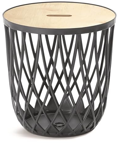 BirnePower Beistelltisch Couchtisch Korbtisch Kaffeetisch mit Holzplatte aus Bambus Tisch Aufbewarungskorb Sofatisch Multifunktionskorb (35L anthrazit)