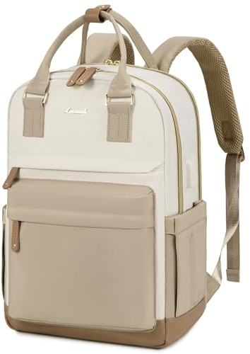 LOVEVOOK Rucksack Damen, 17 Zoll Laptop Schulrucksack Reiserucksack Wasserdicht Arbeitstasche Backpack Women Groß Schultasche Teenager Mädchen Elegant für Schule Uni Reise Arbeit Büro, Beige