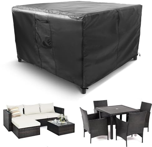 Timizi Garden Furniture Covers 190x125x80cm Rectangular Waterproof, Anti-UV, Rip Proof Patio Table Cover with Air Vent, for Tables, Stackable Chairs Outdoor Furniture Protector. - Black