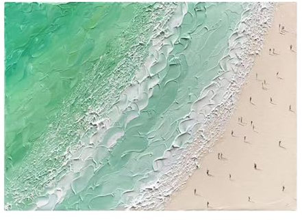 Handgemalte Acrylbilder, Moderne Abstrakte Grüne Textur,Wellen,Strand,Menschenmenge,Landschaft,Kunstwerk,Rahmenlose Hand-Ölgemälde Auf Leinwand,Wandkunst Für Wohnzimmer,Schlafzimmer,Büro,Heimd