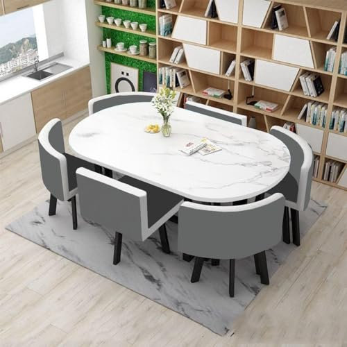 Esstisch mit 6 Stühle,Oval Küchentisch Essgruppen for 6 Personen Konferenztisch, Esszimmergruppe for Küche Esszimmer Büro (Color : Dark Gray)
