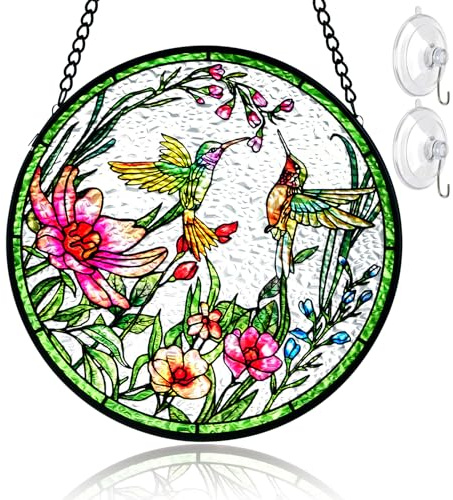 Remiawy målat glas fönster hängande kolibri fönster solfångare 15 cm glaspanel med metallkedja och krokar solfångare inomhus väggkonst heminredning gåva för fågelälskare kvinnor mors dag
