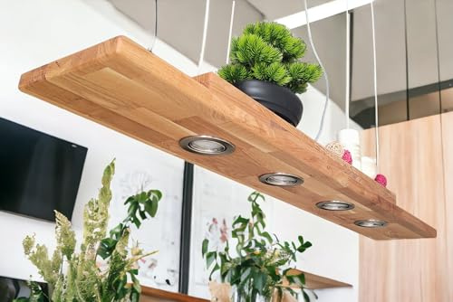 FRIESENLICHT LEA Holz Hängelampe rustikal Led Vintage Set Leuchte Eiche Massiv 100,120,150, 180 cm GU10 (2.Dimmbar ohne Dimmer, 100 cm/ 4 Spots)