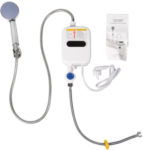 Jzoowar Calentador de Agua InstantáNeo Ducha 220V Grifo de BañO Calentador de Agua Caliente 3500W Pantalla Digital Enchufe de la UE
