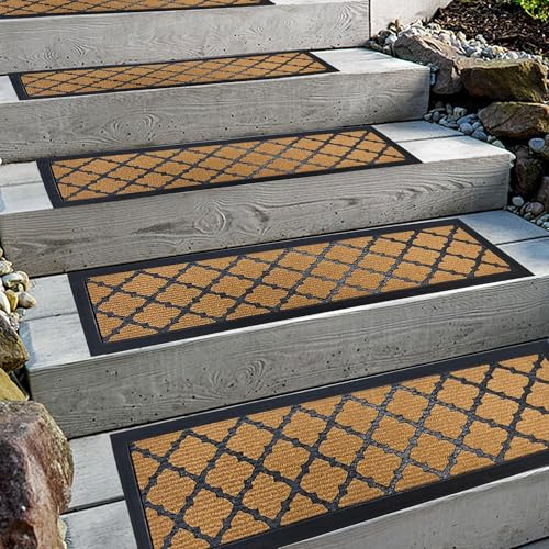 Aucuda 6er Set Stufenmatte Außen Gummi, 76 x 22 cm rutschfest Treppenmatten | Gelbe Antirutschmatten & Gummimatte, Wetterfest & Rutschfest, für Stufe, Treppe, Fußmatte, Stiegen, für Outdoor Aussen Sommer