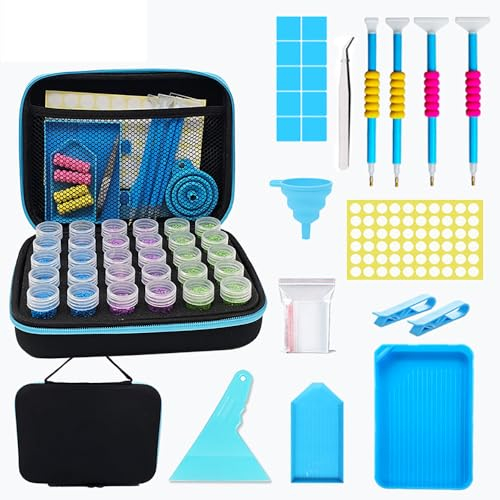 Whakano Diamond Painting Zubehör Set,5D Diamond Painting Zubehör mit Diamond Painting Stift,Stift Kleber,Für Kunst Handwerk DIY Diamantmalerei Stickerei Nagelwerkzeug Painting Craft,Blau 77 Stück