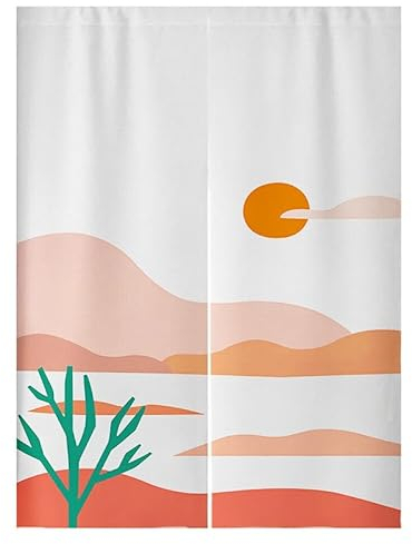 tür Vorhang 2x42.5x150cm Die Sonne und Berge Room Divider,Japanese Style Door Curtain Restaurant Entrance Hanging,Half Curtain Decorative Curtains,Küche Shop Tür Halber Vorhang