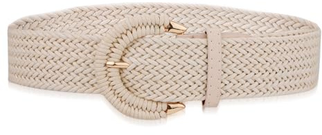Mikovivi Geflochtener Rattan Gürtel für Damen, Gewebter Taillengürtel Geflochtener Dehnbarer Gürtel mit Halbkreisschnalle Boho Elastischer Gürtel Damen Strohgürtel für Sommerkleid Jeans