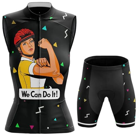 Abbigliamento Ciclismo Donna Completo Bici MTB Estivo,Maglia Ciclista Maglietta da Ciclo Senza Maniche Gilet e Pantaloncini Shorts con 19D Gel Imbottiti,Tuta da Bicicletta Asciugatura Rapida|14,L