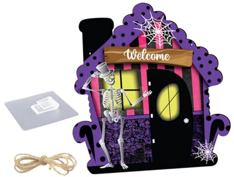 Ciieeo 4 Stück Haustürschild aus Holz Halloween Dekorationen für die Haustür kaffeewaage socken Friends barce Wohnkultur Ornament Türschild zum Aufhängen für die haustür aus Holz