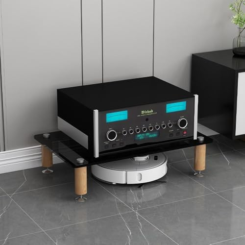 HAEKEBC 3/4-stufige HiFi-Racks AV-Medienständer HiFi-Audioschrank Regale Aus Gehärtetem Glas Stoßdämpfende Beine Aus Massivem Holz Für Audio Rack Schränke(Black,1 Tier)