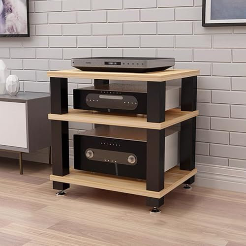 GUAWJRZDP Hi Fi Rack, Offenes Hi Fi Regal Aus Holz, Audio Rack Hi Fi Regal mit Fußpolstern, Record Player Stand, Aufbewahrung for Entertainment-Stereokomponenten(3-Tier)