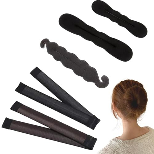 5er Pack Dutt Maker, Haarbanduschi, Flechthilfe Haare Mädchen Und Damen, Duttkissen Klein, Haarstrickwerkzeug Zubehör DIY-Haarstyling für Lange und Kurze Haare,Braun Donut Hair Bun Maker für Kinder