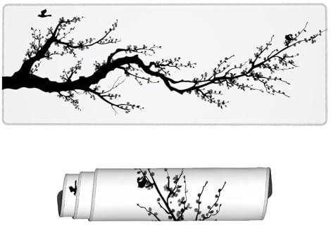 Gaming Mauspad Schwarz und Weiß Mousepad XXL 800 x 400 x 3 mm, Schreibtischunterlage Baum, rutschfeste Gummibasis, Wasserdicht Mauspad Gaming, Großes Mousepad mit Vernähte Kanten, Gaming Zubehör Z-1