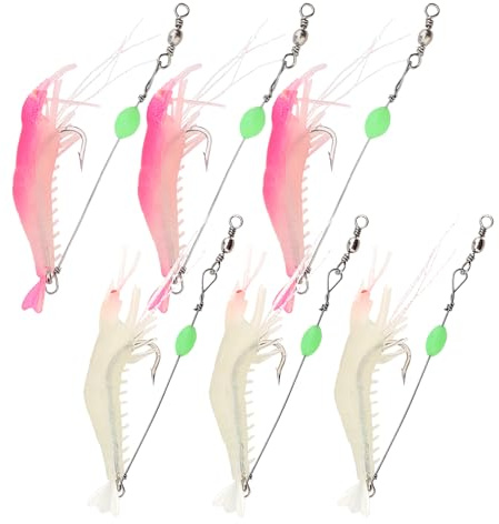 OriGlam Lot de 10 leurres de pêche en eau salée - Appâts de crevettes - Appâts de crevettes - Leurres de pêche en silicone artificiel avec crochets pour truite, bar, saumon
