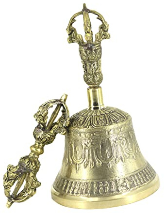 BESTonZON Campana Vajra De Latón Grande para Meditación y Ritual Budista Tibetano, Hecha a Mano Asa Desmontable, Ligera y Decorativa, para Yoga y Prácticas Espirituales