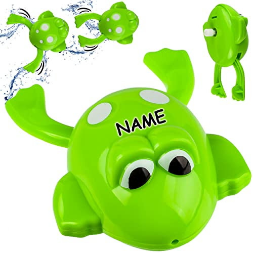 alles-meine.de GmbH 4 Stück Aufziehtiere/Badewannenspielzeug - Frosch - inkl. Name - zum Aufziehen - schwimmt selbst im Wasser - Schwimmtier/aufziehen - für Badewanne/Bad..
