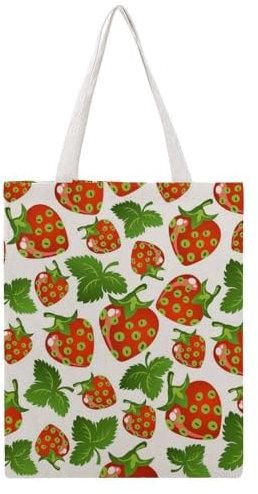 VYJLOO Niedliche Erdbeere Damen Shopper Canvas Handtasche Einkaufstasche Tragetasche Schultertasche Umhängetaschen 38×46cm