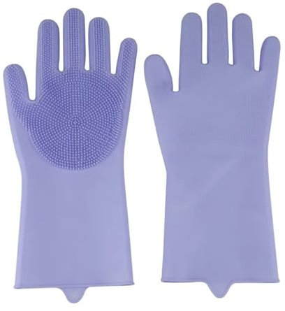 Silicone Cleaning Gloves Waterproof Dishwashing Cleaning Gloves Scrubber Dish Washing Sponge Rubber Gloves Cleaning Tools Kitchen Cleaning Gloves Car Washing Suitable For House Cleaning(Purple)