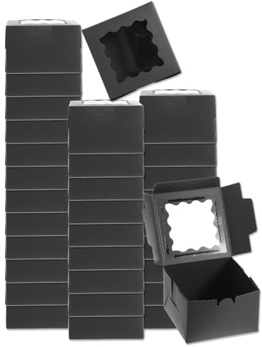 QUARKZMAN 32 Stück Seifenverpackungsschachteln 3,9x3,9x2,6 Zoll Kraftseifenschachtel mit Fenster geschenkschachtel für Bäckerei-Candy-Verpackungsschmuckanzeige (Blumenform, Schwarz)