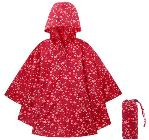 KAKU NANU Rain Poncho Kids Rain Coat Boys Girls Waterproof Poncho with Hood Raincoat Red 11 12 13 14 11-12 12-13 13-14 Years