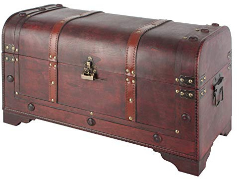SEVICO Schatztruhe Schatzkiste Holz 54 x 28 x 31cm mit Deckel Verschluss Piratenkiste Geschenk-Box Verschließbar Aufbewahrungsbox Holztruhe Geldtruhe Vintage-Look