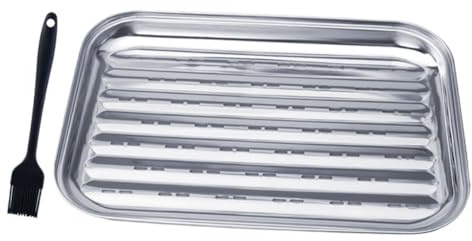 Kisangel Poêle à Griller Acier Inoxydable pour Cuisson Intérieure Plat Barbecue Multifonctionnel Panier Grill Plateau Service pour Camping Et Pique-