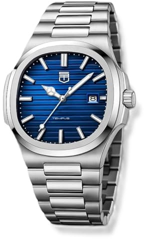 Reloj Hombre Tempus Nautic – Movimiento de Cuarzo Japonés, Acero Inoxidable, Correa Ajustable con Herramienta, Cristal Resistente a Arañazos, 3ATM, Día y Fecha (Azul, Plata, Acero Inoxidable)