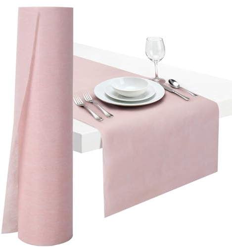 Ezvsevuo Vlies Tischläufer, 30 cm x 25 m Tischdeckenrolle, Rosa Tischläufer, Tischläufe Modern, Tischdeko Tischband für Hochzeiten, Kommunionen, Party, Taufen und Geburtstage - Hellrosa