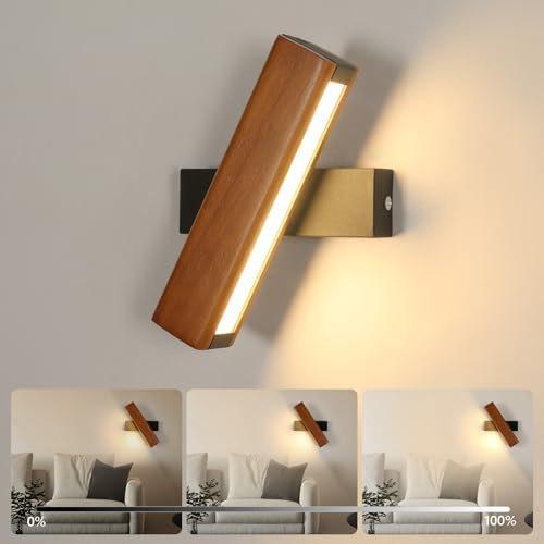 Dorlink Led Wandleuchte Innen mit Touch Schalter Stufenlos Dimmbar,3000k Warmweiß Holz Wandlampe,350°Drehbarer Wandlampe Innen,Moderne Wandleuchten für Schlafzimmer,Flur,Treppenhaus,Veranda