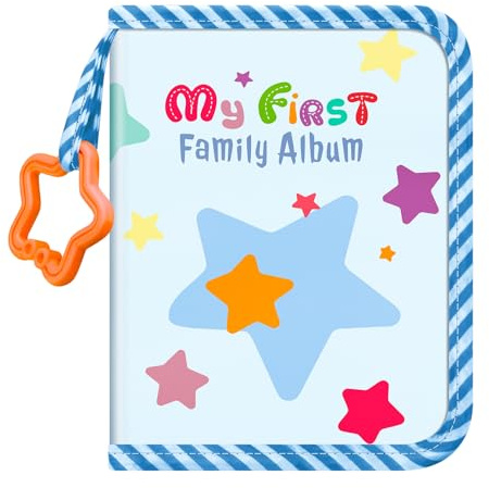 Fintie Baby Fotoalbum 4x6 Zoll, 18 Fotos Mein erstes Familienalbum Buch | Weichem Stoffeinband & Haken für Neugeborene/Kleinkinder/Kinder/Baby-Dusche-Erinnerung-Geburtstagsgeschenke (Bunte Sterne)