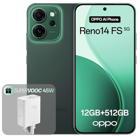 OPPO Reno14 FS 5G 12+512GB, Smartphone Android Sbloccato AI, Display 6,57 120Hz AMOLED, Fotocamera AI 50+32MP, Batteria 6000mAh, IP69, Luminous Green (Include Caricatore 45W SUPERVOOC)