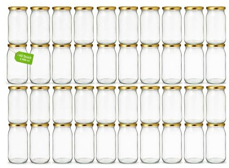 Einmachgläser mit schraubdeckel 900 ml 40er Set mit goldenen Deckel fi82 Einmachglas Einweckgläser - Vorratsgläser Glas luftdicht Twist Off - für Gurken Paprika Kompott Marmelade Honig Einmachen