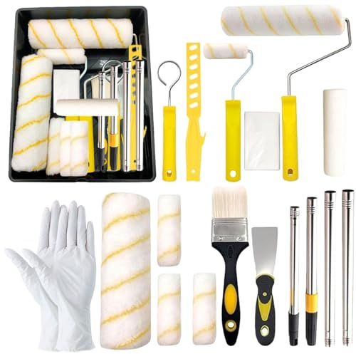 17 Pcs Paint Roller Set, 9 Inch Small Rollers for Painting,Paint Tray Set | with 4 X 4-Inch Rollers And 1 Dust Protection Sheet, Extendable Paint Roller,Paint Rollers And Trays Sets,for Walls &Ceilings